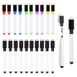 JETOP Pack of 20 Foil Pens with Eraser Whiteboard Pens with Sponge Foil Pen Wipe Clean Non Permanent Wipe Clean for Office, School, Home, 3-in-1 Whiteboard Pens (11.3 x 1 cm)