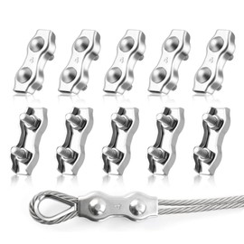 PLATEYTR Pack of 10 M4 Duplex Clamp, Wire Rope Clamp, Stainless Steel 304 Cable Clamp, 4 mm Wire Rope Steel Cable Washing Line Awning Fixed (M4)