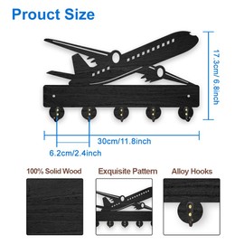 MAYJOYDIY Wooden Coat Hook in Airplane Shape Wall Mounted 30 x 17.3 cm Aeroplane Key Holder Decorative Black Key Hanger 5 Hooks Made of Alloy for Entrance Area Living Room Office