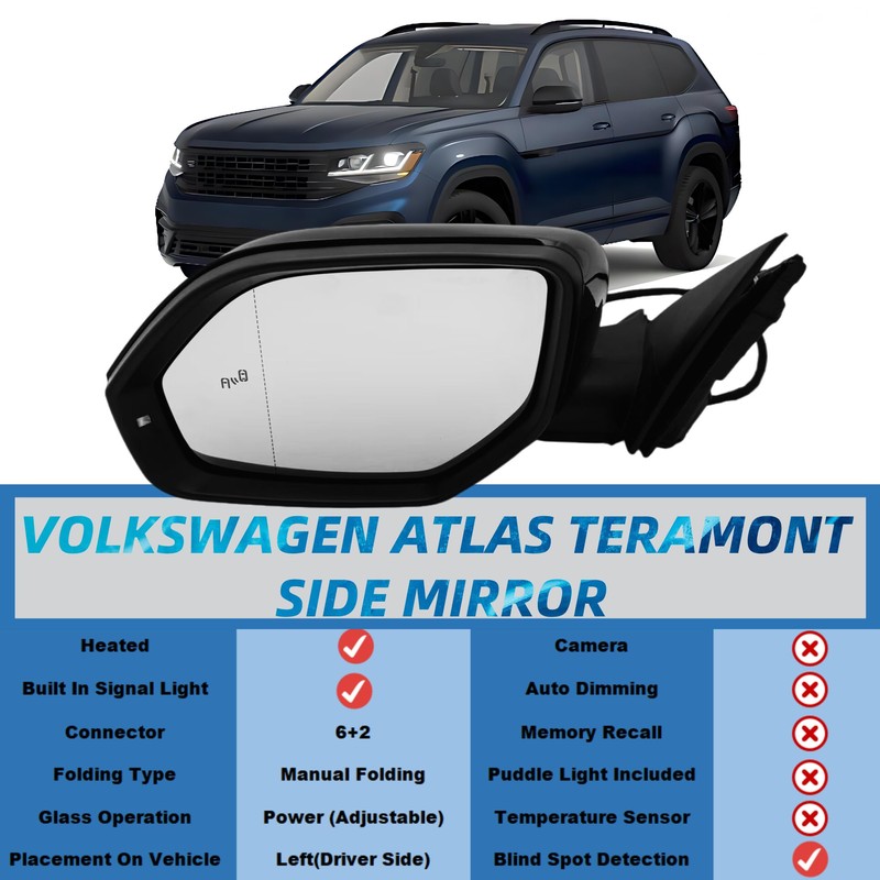 Driver Left Side Mirror Compatible With Volkswagen Atlas 2018 2019