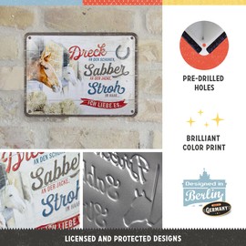 Nostalgic-Art Retro Tin Sign, 15 x 20 cm, Dirt, Drool, Straw - Horses - Gift Idea for Horse Owners, Made of Metal, Vintage Design, Tin Signs Sayings