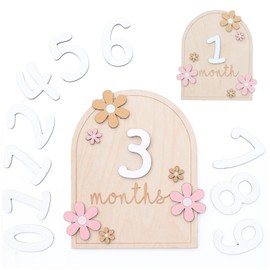 WNXBFO Baby Milestone Cards With Glue Points, Milestone Baby Cards, Wooden Baby Monthly Milestone Cards For New Parents Gift Set Newborn Infants 0-12 Months Growth Recording