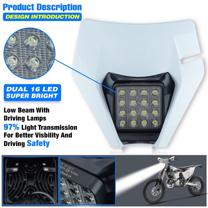 MCHMFG Dirt Bike Headlight,LED Enduro Pit Bike Light Kit Universal
