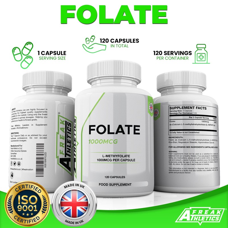 Folate 1000mcg (L-Methylfolate) 120 Capsules, 5-MTHF Active Form of Folic