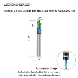 JIANXING 1/8" DLC Coated 2-Flute Carbide Ball Nose End Mill, Ideal for Aluminum, Copper Alloys, and Plastic Machining – High Precision & Wear-Resistant Cutting Tool (4 Pieces)