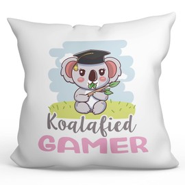 MUGFFINS GAMER woman Cushion Padding included - in English - Koalafied - Funny gift - Pillow: cover and filling 15.7x15.7 inches