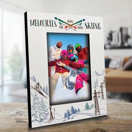 BELLA BUSTA-Ski theme-Memories are Made While Skiing Picture Frame-Ski Trip-Skiing adventures- Family, Friends Mountains Vacation (5x7 VERTICAL)