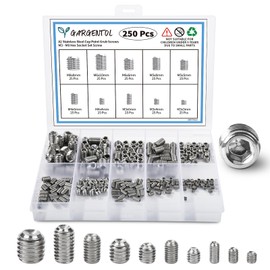 Set Screw Assortment Kit (250 Pcs) - Metric Sizes M3, M4, M5, M6, M8-304 Stainless Steel Cupped & Hex Head Cap Point Grub Screws - Perfect for Door Knobs, Home Repair, Furniture, and More!