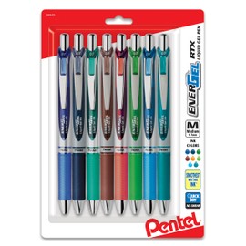 Pentel EnerGel RTX Retractable Liquid Gel Pen, (0.7mm) Metal Tip, Medium Line, Assorted Ink, 8-Pk (BL77BP8M2)