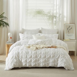 YASMENG Seersucker Bed Linen 135 x 200 cm White Checked Duvet Cover Set Soft Breathable Microfibre Bed Linen Modern Romantic Bed Linen Summer 2-Piece with Zip and 80 x 80 cm Pillowcase