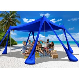 Ahititi Beach Tent Sun Shelter Beach Canopy Tent Sun Shade Pop Up 10x10 UPF50+ with 8 Sandbags-2 Sand Shovel-Portable 4 Aluminum Poles-Ground Pegs-Easy Setup for Outdoor Family Camping Fishing Picnic