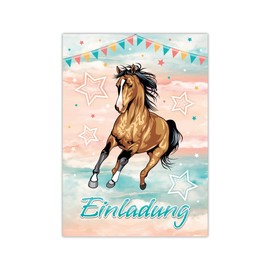 Junapack 12 Invitation Cards for Children's Birthday Girls Horse