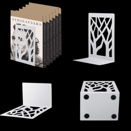 MSDADA Book Ends, Desk Bookends Heavy Duty, Book Ends Holder for Shelves, Metal Bookends for Office&School, Book Shelf Holder Home Decorative, Bookend Supports, Book Stoppers (White, 1)