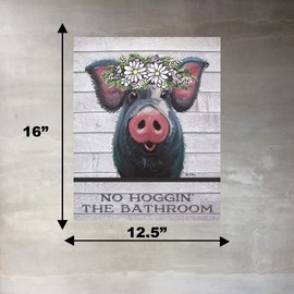 No Hoggin the Bathroom Pig Tin Sign, Metal Pig Wall Art. Pig with Glasses Wall Decor, Pig Bathroom Wall Art
