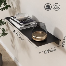 Danpoo Black Floating Shelves for Wall Storage, Metal Wall Shelves for Living Room, Bathroom, Kitchen, 16” Display Shelves for Collectibles(2 PCS)