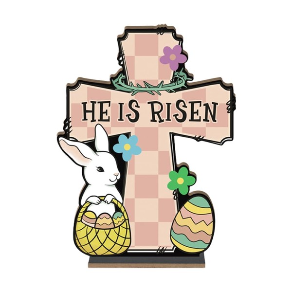 Hinnovy Easter Cross Décor – “He Is Risen” Wooden Tabletop