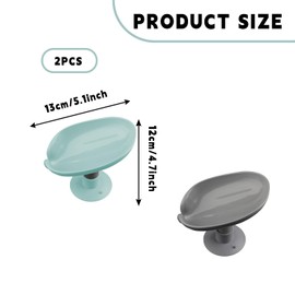Bojueshaw 2pcs Leaf Shape Soap Holder,Self Draining Suction Cup Soap Dish,Angled Soap Saver Tray for Shower,Bathroom & Kitchen(Blue&Grey)