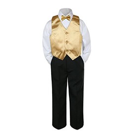 4pc Formal Baby Teens Boys Mustard Vest Bow Tie Black Pants Suits S-14 (12)