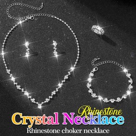 Reaky Bridal Jewelry Sets Rhinestone Necklace 4 Pcs Silver Earrings and Necklace Set Bride Wedding Jewelry for Women (Silver)