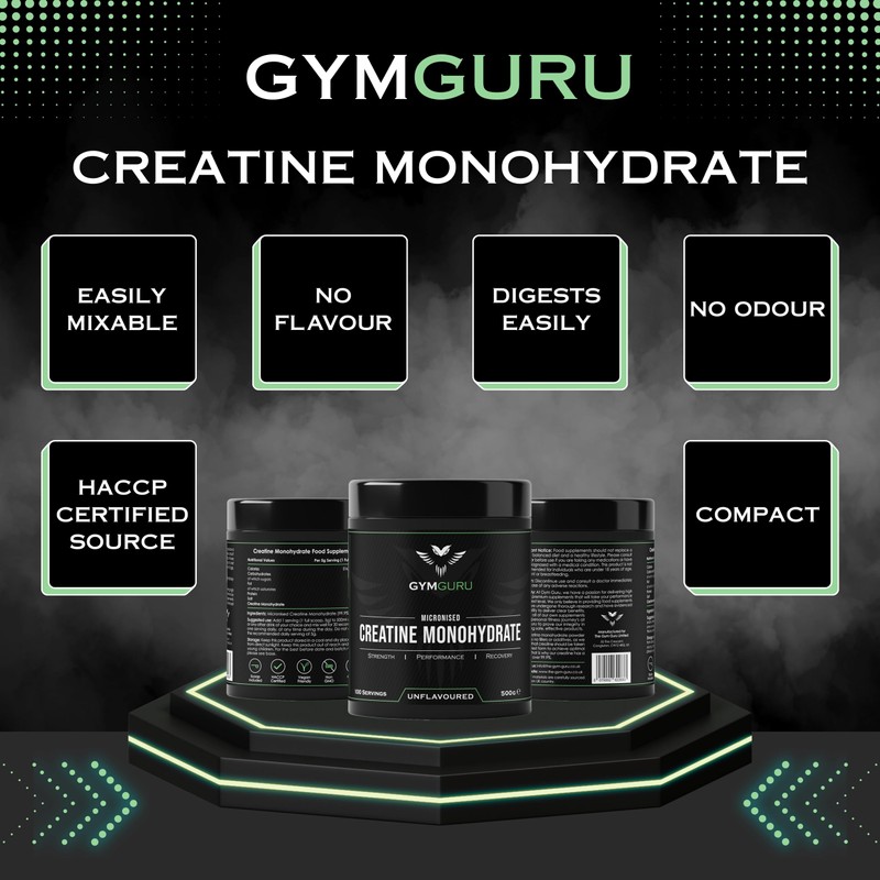 Gym Guru® Creatine Monohydrate Powder, Unflavoured, Micronized | 500g |