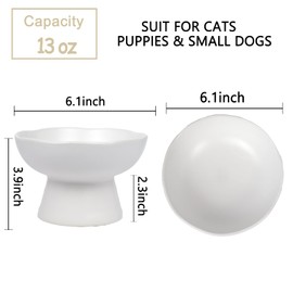 6.1" Wide 1.57" Deep Elevated Cat Water Bowls, Ceramic Raised Food Plate,Cat Feeder,Anti Vomiting Whisker Fatigue,White