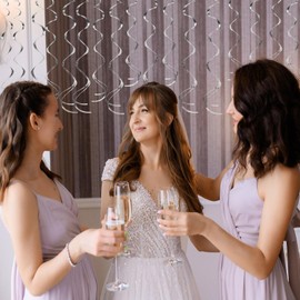 Silver Ceiling Swirl Foil Decorations 30Pack- Hanging Swirls Party Decoration, Shiny Silver Streamers for Graduation, Holidays, Weddings - Easy to Assemble, Indoor & Outdoor Use (Silver, 30Pcs)