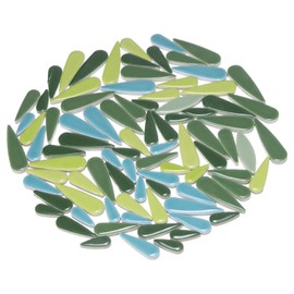 sourcing map Ceramic Mosaic Tiles, 500g Teardrop Flower Leaves Tiles Mosaic Blocks for Art Craft and Home Decorations, Green/Blue/Light Green