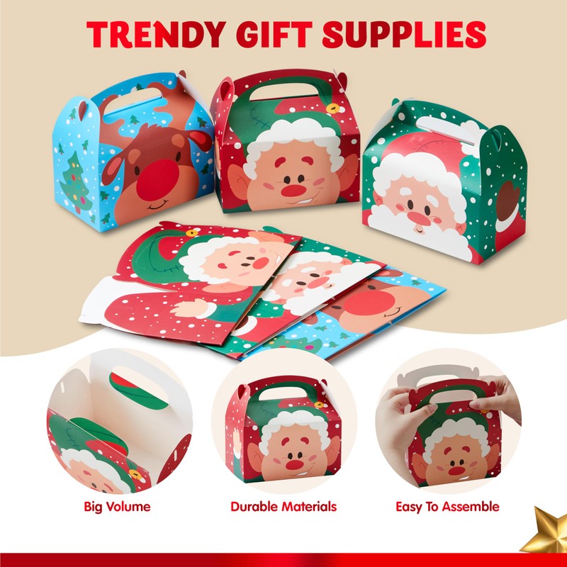 JOYIN 24 PCS 3D Christmas House Cardboard Treat Boxes (6"x6"x3.5")