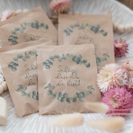 Dein Gastgeschenk Pack of 20 – Wonderful Wedding with Flower Seeds with Eucalyptus Motif – Schön, dass Du da bist – Great Communion, Confirmation, Christening and Birthday