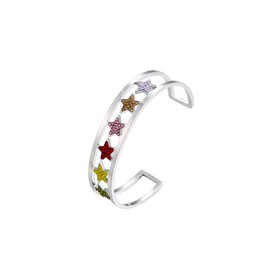 Ouran Star Bangle Bracelet for Women, Charm Rose Gold and Silver Plated Stainless Steel Cuff Wrist Bracelet with Crystal Best Gift for Friends