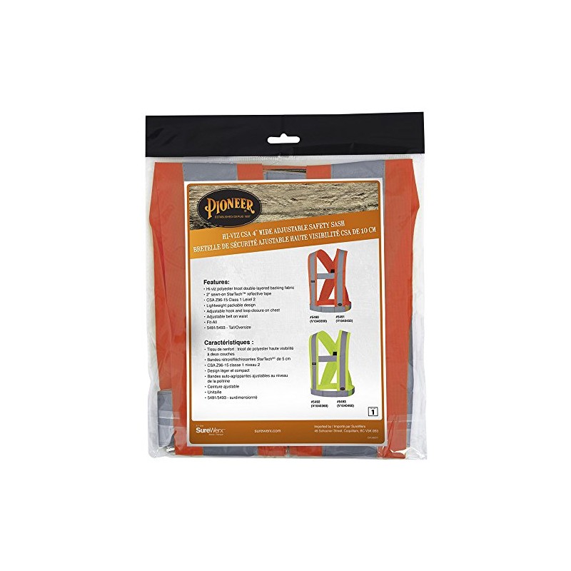 Pioneer 4-Inch Wide Adjustable Lightweight High Visibility Safety Sash, Reflective