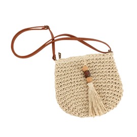 Faletony Damen Kleine Strohtasche Stroh Crossbody Tasche mit Quaste Anhänger Sommer Strandtasche Handarbeit Stroh Umhängetasche Böhmische Schultertaschen für Frauen Reisen Urlaub Freizeit