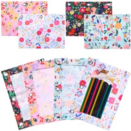 Janlaugh 4 Pack Pencil Pouch for 3 Ring Binder Bulk Flowers Binder Pencil Pouch with Zipper 3-Holes Pouches Durable Clear Zipper Top Bag for Classroom Teacher Office Supplies