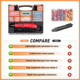 Kuject 1200PCS Solder Seal Wire Connectors Kit with Heat Gun 400℃/752℉ & Organizers, AWG 26-8 Waterproof Heat Shrink Butt Terminals, Solder Stick Connectors for Marine, Automotive and Truck Wiring