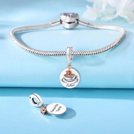 CYCUFF 925 Sterling Silver Charms Suitable for Charm Necklaces, Bracelet Pendants Beads Jewellery Gift for Women Family Friends (Love Coffee Charm)