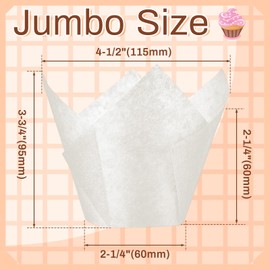 Motiskyy 300 Pcs Jumbo Muffin Liners for Baking 2-1/4" x 4" Large Tulip Cupcake Liners Greaseproof Cupcake Wrapper Paper for Weddings Birthday Christmas Anniversaries Party(Light Brown, White, Brown)