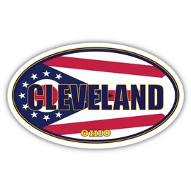 Cleveland City Ohio State Flag | OH Flag Cuyahoga County Oval State Colors Reflective Sticker Car Decal 3x5 inches