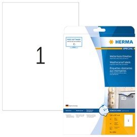 HERMA 4866 Wetterfeste Folienetiketten für Inkjet Drucker, 10 Blatt, 210 x 297 mm, 1 pro A4 Bogen, 10 Stück, selbstklebend, bedruckbar, matt, Klebeetiketten Aufkleber für Tintenstrahldrucker, weiß