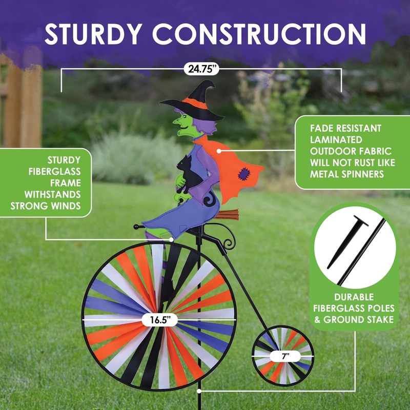 High Wheel Bike Spinner Witch – Spooky Halloween Design, Weather-Resistant