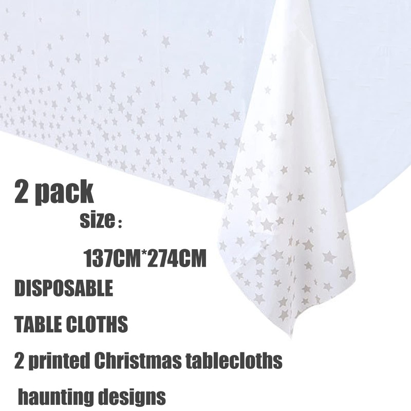 2Pcs 137*274cm White and Silver Disposable TableCloths Party Paper Plastic