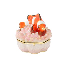 FASSLINO Coral Clownfish Trinket Box Hinged Hand-Painted Jewelry Boxes Enamel Keepsake Box Collectible Gift for Women