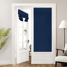 HOMEIDEAS 100% Linen Blackout French Door Curtains, Privacy Door Window Curtains, 26 X 68 Inch Room Darkening Blinds, Thermal Insulated Shades for Bedroom, 1 Panel, Navy