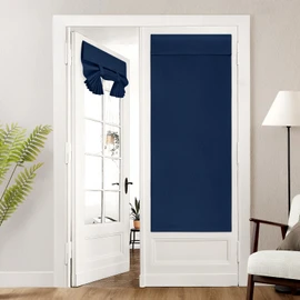 HOMEIDEAS 100% Linen Blackout French Door Curtains, Privacy Door Window Curtains, 26 X 68 Inch Room Darkening Blinds, Thermal Insulated Shades for Bedroom, 1 Panel, Navy