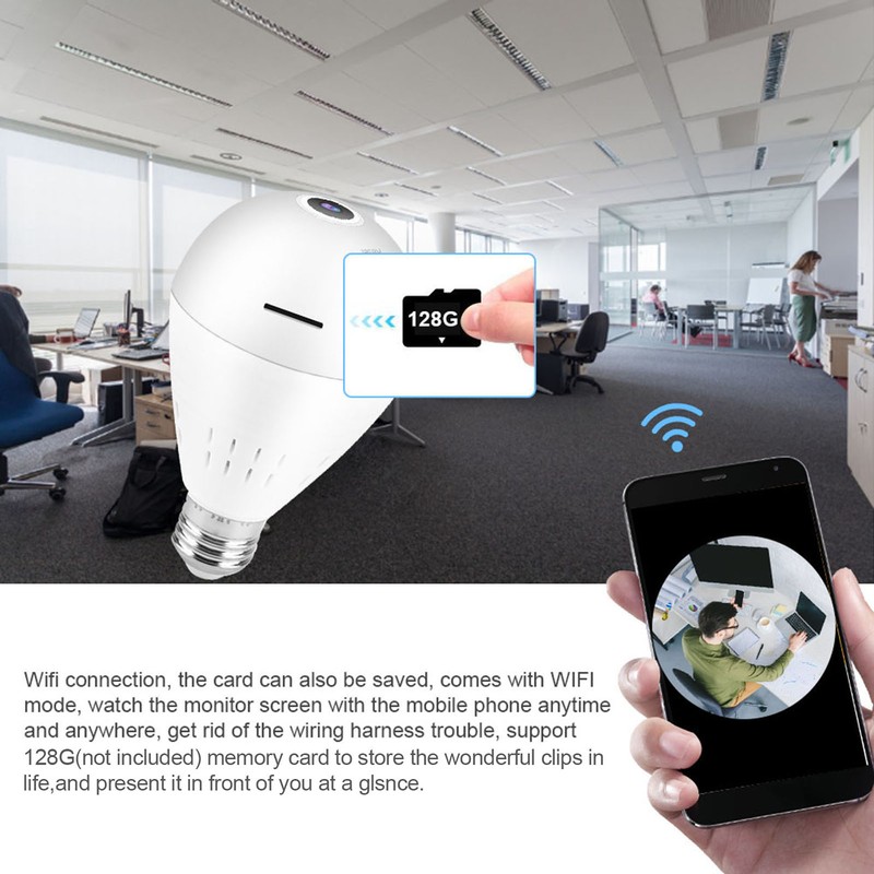 1.3MP 960P HD Wifi Panoramic Light Bulb Camera Home Security
