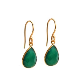 Gempires Green Onyx Teardrop Crystal Earrings, Pear Shape Dangle Drop Earrings, Natural Gemstone Earring, Birthstone Jewelry, Everyday Wear, Hypoallergenic 14k Gold Plated (Green Onyx)