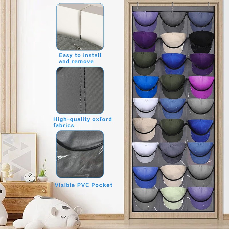 qimeyu Baseball Cap Door Organizer, Grey