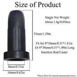 20Pcs Caster Socket Sleeve Round Inserts Caps, Anti-Slip Mounting Stem Sockets Replacement for Office Chair Wheels Stopper Swivel Caster, Black