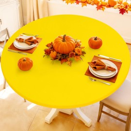 Moosfor - Mantel redondo de elastano, elástico, ajustable, impermeable, para mesas de 57 a 68 pulgadas, funda elástica lavable, para camping, comedor, interior y exterior, color amarillo