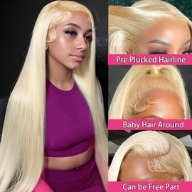 zamsta 613 Lace Front Wig Human Hair 30 inch Lace Front Wig Human Hair 200 Density Straight Blonde Wig Human Hair Pre Plucked For Women 13x4 Honey Blonde HD Lace Front Wig Human Hair