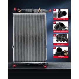 KAX Radiator, 1752 OE Style Bolt-On Aluminum Core Radiator Replacement I30 1996-1999, Maxima 1995-1999, 27-1/16“W, 15-11/16“H, 1-3/8“Inlet, 1-3/8 “Outlet